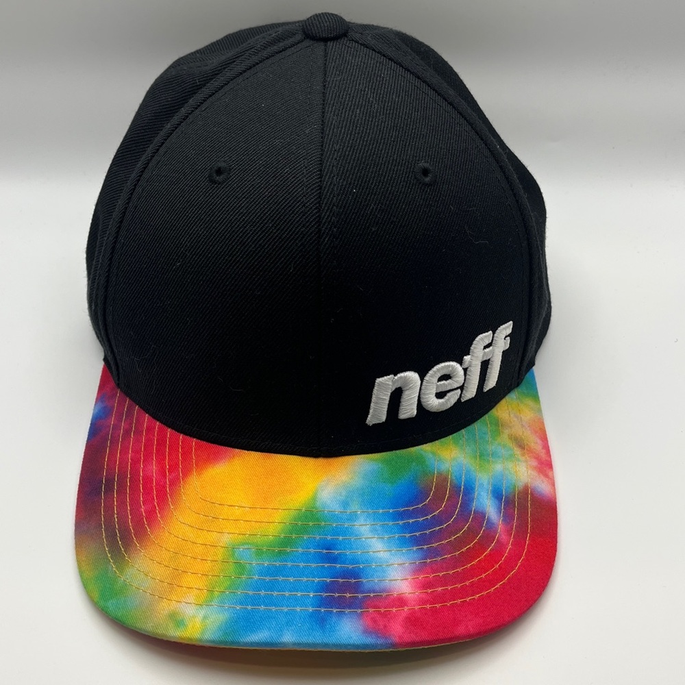Neff Black Hat with Colorful Tie Dye Brim